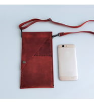Woodensea  Hakiki Crazy Deri Telefon Çantası  Çapraz Çanta El Yapımı (Kırmızı)