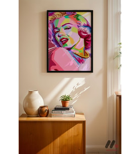 Pop Art Kadın Portresi, Siyah Çerçeveli Duvar Tablosu - Modern Ev Dekorasyonu