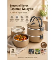 2 Katlı Sızdırmaz Paslanmaz Çelik Yemek Termosu Sefer Tası Kahverengi