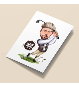 Kişiye Özel Golf Tutkunu Erkek Karikatürlü Tebrik Kartı