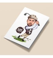 Kişiye Özel Golf Tutkunu Erkek Karikatürlü Tebrik Kartı