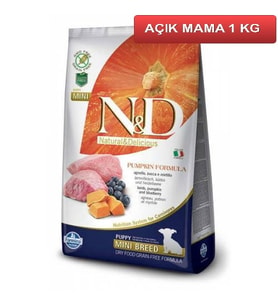 ND Tahılsız Balkabaklı Kuzu Etli Küçük Irk Köpek Maması 1 Kg AÇIK