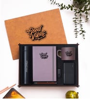 Good Vibes Hediye Seti  Tasarımlı Ahşap Kutu İçinde Termos, Defter, Powerbank ve Aksesuarlar