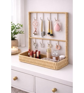 Rattan Çok Amaçlı Askılı Dekoratif Organizer, Şık Raf Tasarımı