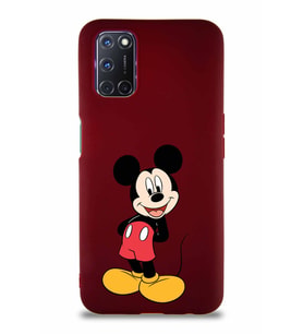 Oppo A52 Soft Premier Kapak Mickey Mouse-B Tasarımlı Silikon Kılıf - Mürdüm (Şeffaf)