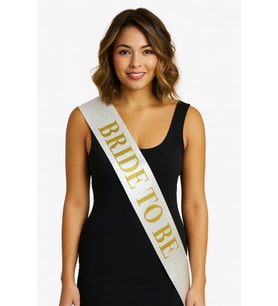 Beyaz Saten Üzerine Kalın Altın Yazılı Bride To Be Kuşağı 10 Cm Genişlik
