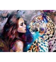 Kadın ve Leopar Sayılarla Boyama Seti 40x50 cm (Tuvale Gerili)