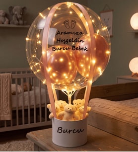 Kişiye Özel Mesajlı Led Işıklı Balon Ayıcık Kutusu - Yıldönümü & Sevgiliye Hediye