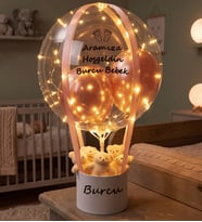 Kişiye Özel Mesajlı Led Işıklı Balon Ayıcık Kutusu - Yıldönümü & Sevgiliye Hediye