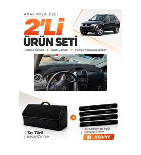 SUZUKI GRAND VİTARA (2006-2012) Uyumlu Torpido Örtüsü + Tay Tüyü Bagaj Çantası Seti - Siyah