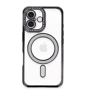 Apple İphone 16 Plus Kılıf Joke Simli Magneticsafe Kılıf - Siyah