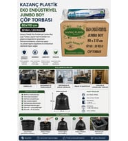 Kazanç Plastik Eko End. Jumbo Boy 80x110 10'lu 20 Rulo Çöp Torbası Siyah