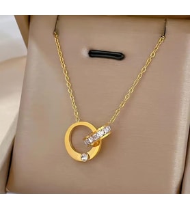 Taşlı Gold paslanmaz kolye Sns202877