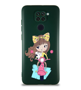 Xiaomi Redmi Note 9 Soft Premier Kapak Vespagirl Tasarımlı Silikon Kılıf - Yeşil (Şeffaf)