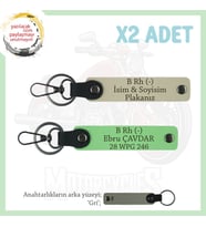 Motorcu Tarzı Plakalı & İsimli Deri x2' li Anahtarlık,  B Rh (-) Kan Grubu ile, S Kahve-F Yeşil-Gr (Çok Renkli)
