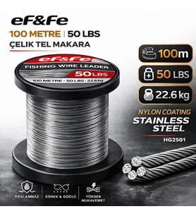 Effe HG2501 Çelik Tel Makara 100m 50Lbs 22.6kg Nylon Coating Stainless Steel
