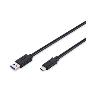 USB Tip C Bağlantı Kablosu, USB Tip C Erkek (USB 3.1/3.0/2.0) - USB Tip A Erkek (USB 3.0/2.0),  1 metre, AWG 24/28, 2x zırhlı, UL, nikel kaplama, siyah renk, Super Speed