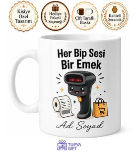 Mağaza Kasiyeri Barkod Okutma Fiş Kesme Poşet İster Misiniz Kupa Hediye Bardak