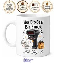 Mağaza Kasiyeri Barkod Okutma Fiş Kesme Poşet İster Misiniz Kupa Hediye Bardak