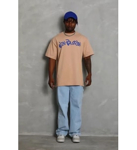 Erkek Baskılı T-Shirt Kısa Kol Bisiklet Yaka Regular Fit Rahat Kalıp Günlük Tişört - Bej