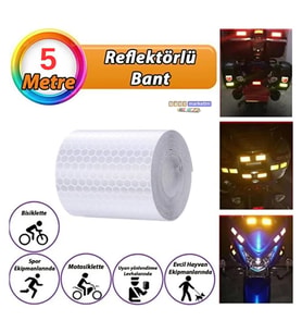 Reflektörlü Reflektif Fosforlu Şerit Bant Petekli Reflekte İkaz Bandı 5 cm x 5 Metre Beyaz