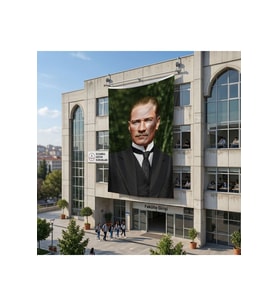 Sivil Takım Elbiseli Gazi Mustafa Kemal Atatürk Portre Poster Bayrak Raşel Kumaş 6x9 metre ATA64