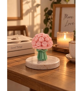 Mumelia Gül Buket - Doğal Soya Hediyelik Mum - Pembe - 15 Adet