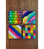 Doğal Taş Bardak Altlığı Renkli Desenler Baskılı 4'lü Set