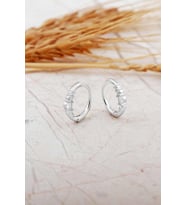 Taşlı Rodyumlu Mini Gümüş Halka Küpe 7317