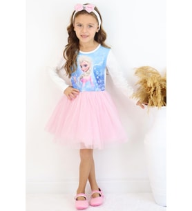Babely Kız Çocuk Uzun Kollu Elbise Karlar Kraliçesi Elsa 5-10 Yaş, Mavi