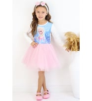 Babely Kız Çocuk Uzun Kollu Elbise Karlar Kraliçesi Elsa 5-10 Yaş, Mavi