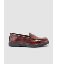 %100 Hakiki Deri Kahverengi Croco Desen Kadın Loafer