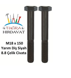 M18x150 Din 931 8.8 Kalite Akb Yarım Paso Çelik Civata Siyah 5 Ad