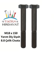 M18x150 Din 931 8.8 Kalite Akb Yarım Paso Çelik Civata Siyah 5 Ad