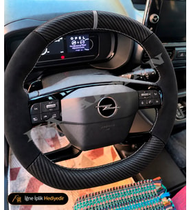 Opel Crossland-Crossland X Dikme Direksiyon Kılıfı Alcantara Süet Mat Karbon Gri Yüzük ve Dikiş Essential-Edition-Elegance 2020-2024