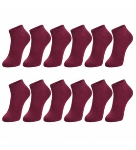 Erkek Pamuklu Patik Çorap 12'li 39-44 Dikişsiz Burun, Koku Karşıtı, Nefes Alan Sneaker — Bordo, 39-44