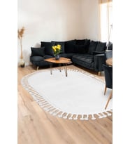 Dijidekor Peluş Halı Beyaz Cool Saçaklı Oval Post Kesme Yolluk Kilim Salon Halısı Modelleri