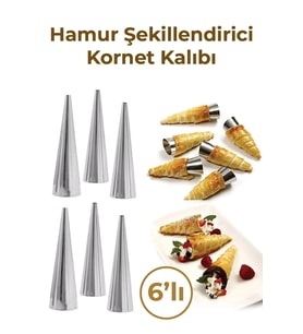 Mithra Life 6 lı Paslanmaz Çelik Hamur Kornet Kalıbı MIT1043 (Gri)