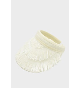 Kadın Hasır Saçaklı Boho Vizör Şapka Beyaz SS24