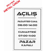 açık kapalı mesai saatleri levhası metal (Gümüş)