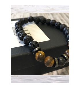Erkek - Elegant > Padore Kaplan Gözü Ve Lav Doğal Taşlı Şık Bileklik  Handmade