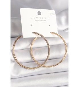 Pirinç Gold Renk Zirkon Taşlı Halka Model Kadın Küpe - TJ-BKP10015