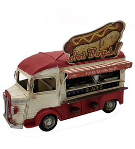 Vintage Metal Hot Dog Büfesi Kamyonet Modeli - Retro Fast Food Temalı Dekoratif Figür