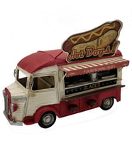 Vintage Metal Hot Dog Büfesi Kamyonet Modeli - Retro Fast Food Temalı Dekoratif Figür