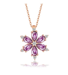 Gümüş Rose Mor Lotus Çiçeği Kadın Kolye
