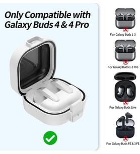 [Safe-Pod] Samsung Galaxy Buds4 Pro/Buds 4 için Kılıf [Güvenlik Kilit Tasarımlı] Tam Koruma Sağlayan Galaxy Buds4 Kulaklık Kılıfı PC+TPU Hybrid Tasarım Samsung Buds 4 Pro Kılıfı (Beyaz)