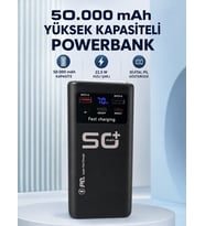 50.000 mAh Taşınabilir Powerbank 22,5 W Hızlı Şarj 4 Dahili Şarj Kablosu Dijital Ekran LED Aydınlatm