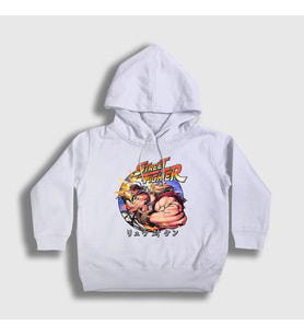 Presmono Unisex Çocuk Beyaz Ryu Vs Ken V3 Street Fighter Kapüşonlu Sweatshirt 411438tt
