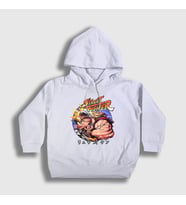 Presmono Unisex Çocuk Beyaz Ryu Vs Ken V3 Street Fighter Kapüşonlu Sweatshirt 411438tt