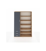 Arges Gardrop 9 Raflı 3 Çekmeceli 3 Kapaklı 132x30x195 Çam-Antrasit